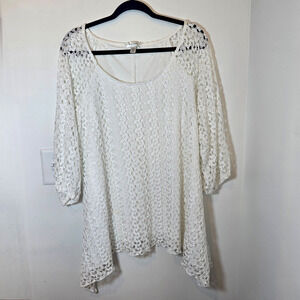 Dressbarn White Semi Sheer Lace 3/4 Sleeve Blouse size 2X